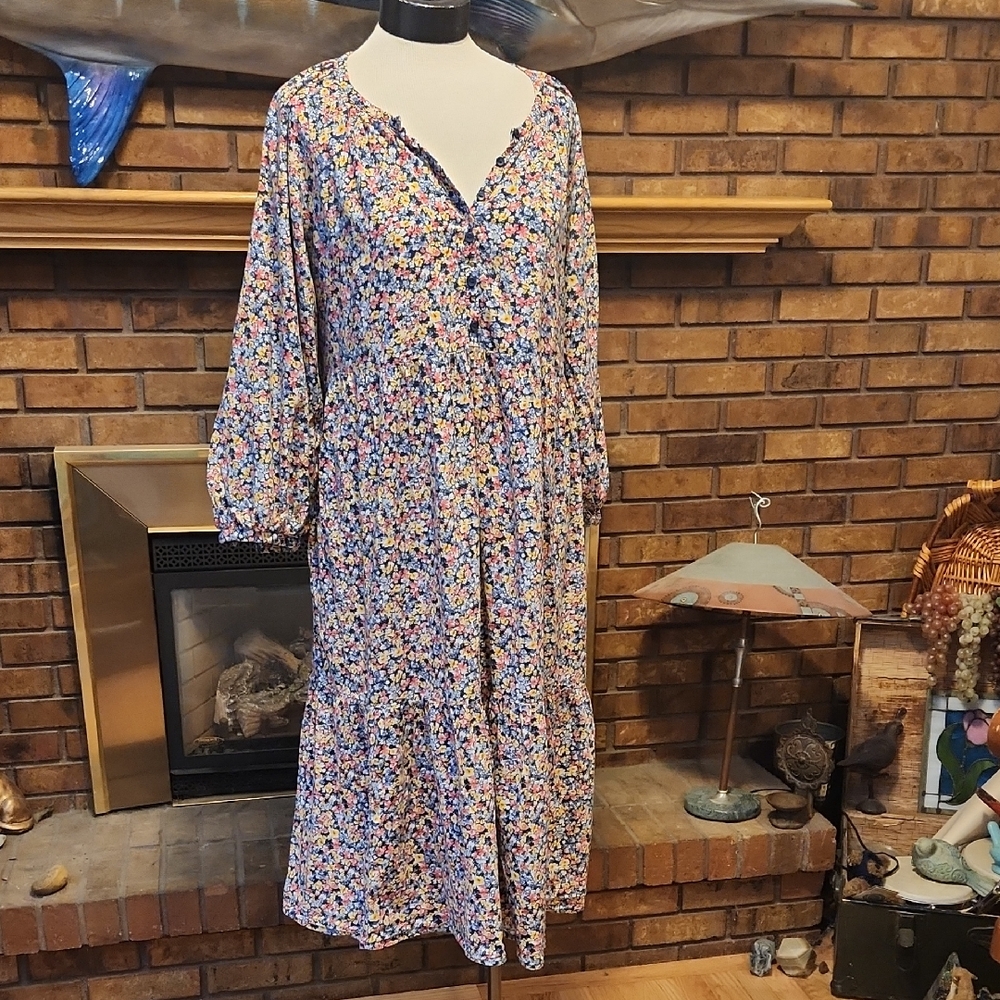 Old Navy Multicolor Floral Long Sleeve Dress Size Large Prairie Dress Calico